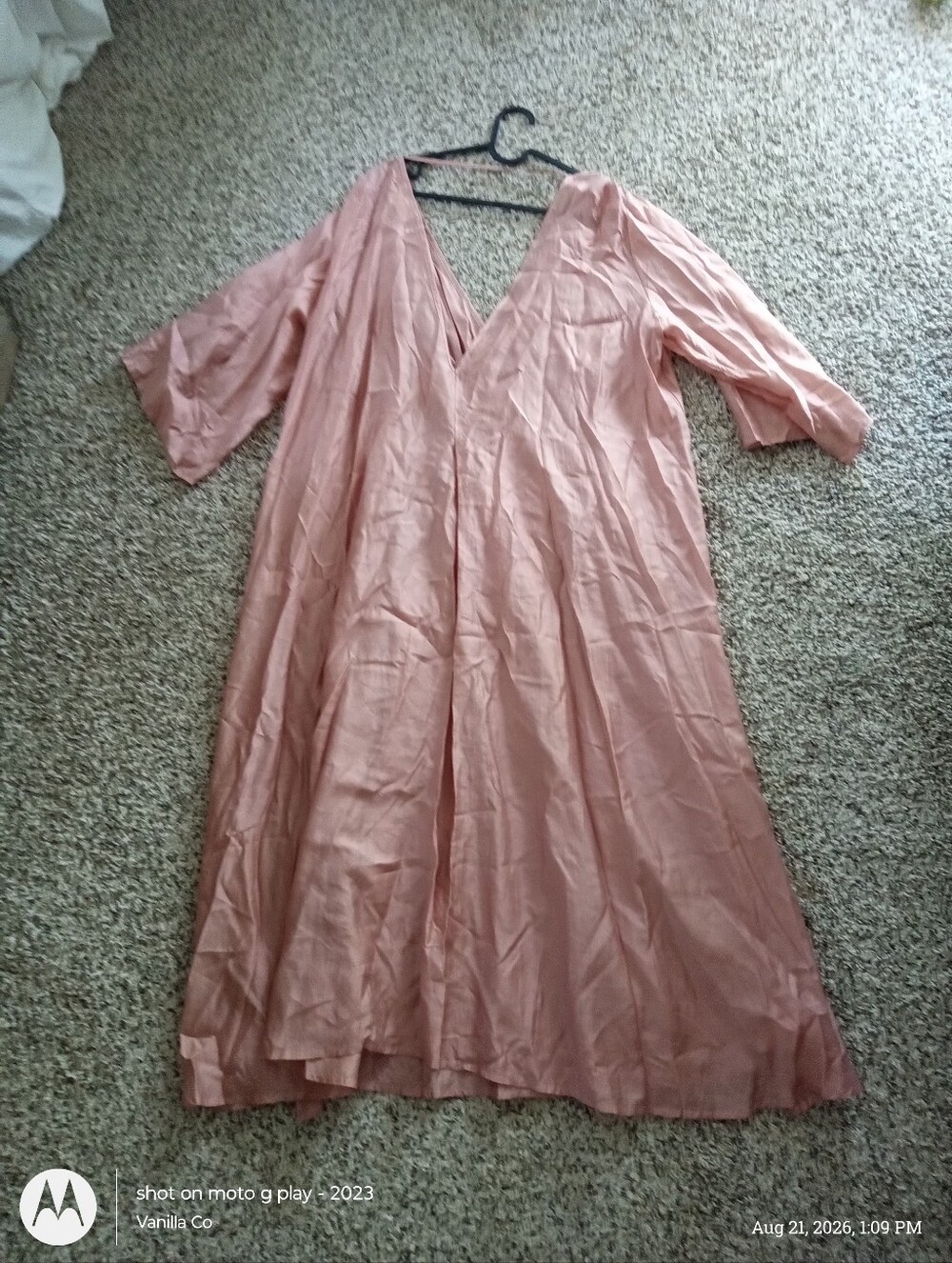Anthropologie Deep-V Cinched-Waist Kaftan Maxi Rose Pink / One Size - Picture 6 of 8